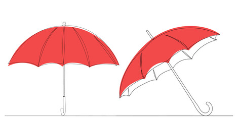 red umbrella line drawing, sketch - obrazy, fototapety, plakaty