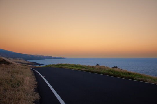 Coastal road around Haleakala at sunset, Maui, Hawaii, USA