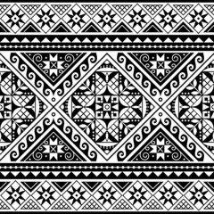 Ukrainian Hutsul Pysanky vector seamless pattern - traditional Easter eggs repetitive design styled as the folk art backgrounds from Ukraine in black and white

