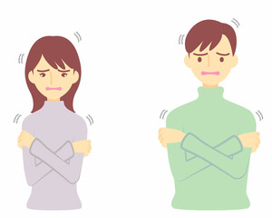 体調不良、寒気を感じる人物／A person who feels sick or chills