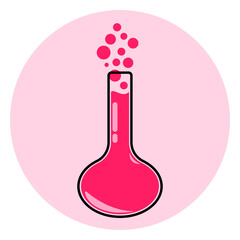 chemical glass or tube flat icon. Laboratory glass with pink liquid for element illustration, educational template