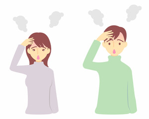 Obraz premium 体調不良、発熱する人物／A person who is in poor physical condition and has a fever