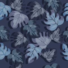 Seamless pattern with palm leaves. Dark background. Vector stock illustration. Cover theme. Print for fabric. Modern design. Plants.