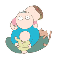 祖父に肩たたきをする孫