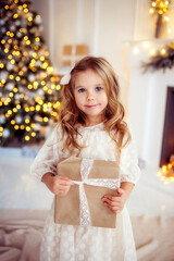 children, girl, new year, new year's interior, christmas tree, photo shoot in the studio