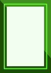 A green illustration with a white, neon frame in the center. Green background with copy space. Postcard, tag, label.