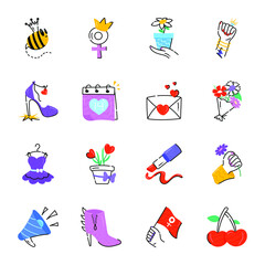 Flat Icons of Love and Feminism 