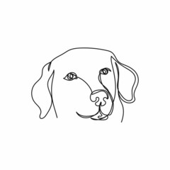 Continuous one simple single abstract line drawing of labrador portrait icon in silhouette on a white background. Linear stylized.