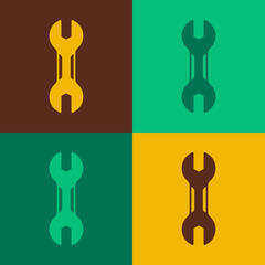Pop art Wrench spanner icon isolated on color background. Spanner repair tool. Service tool symbol. Vector