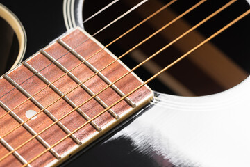 black new guitar strings closeup