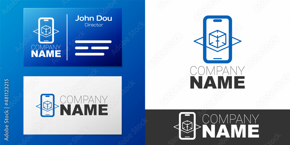 Poster logotype 3d modeling icon isolated on white background. augmented reality or virtual reality. logo d
