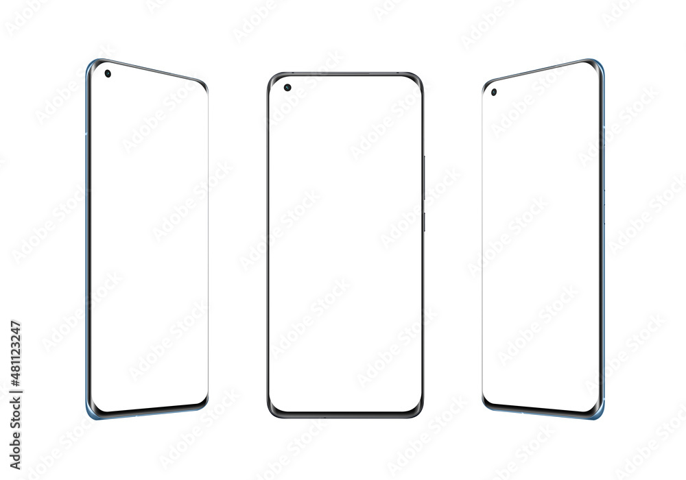 Leinwandbilder phone isolated in three positions. isolated display and background for app design presentation. roun
