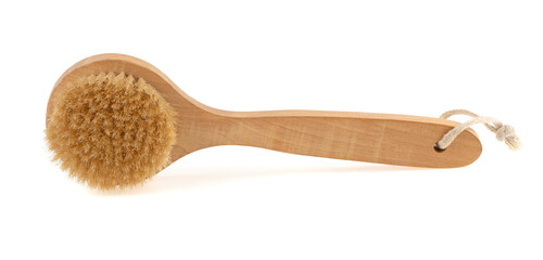 wooden brush for dry body massage isolated on white background