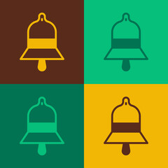 Pop art Train station bell icon isolated on color background. Vector