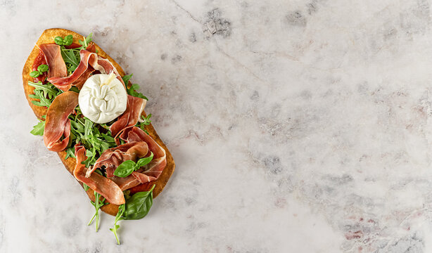 Pinsa romano. homemade pizza variety.