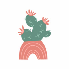 home plants in cute pots in flat style. home flowers, greenery. hand drawn vector illustration isolated on white background.