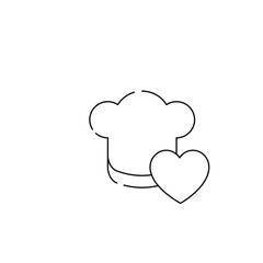 Romance and love concept. Outline sign drawn in flat style. Line icon of heart next to chefs hat