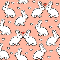 Cute rabbits seamless pattern, spring and easter background for fabric, wrapping, wallpaper or textile