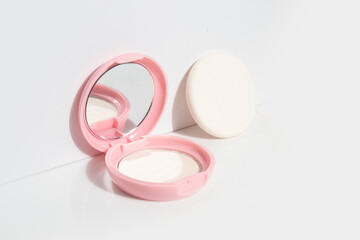cusion primer powder of foundation cream with compact, product container cosmetic makeup mockup on white background