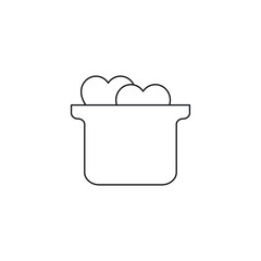 Romance and love concept. Outline sign drawn in flat style. Line icon of hearts inside of pan