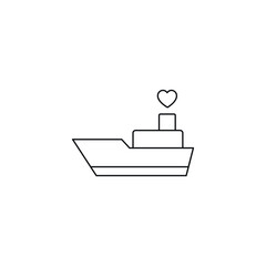 Romance and love concept. Outline sign drawn in flat style. Line icon of heart over funnel of big ship