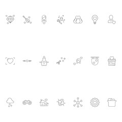 Romance, love and dating concept. Collection of outline symbols drawn in modern flat style with thin line. Editable strokes. Line icons of various icons next to hearts