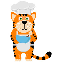 Funny tiger chef. Vector illustration.