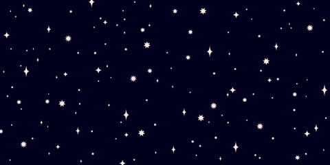 Universe, cosmos. Seamless pattern universe, cosmos and space background with stars. Black dark cosmos seamless pattern with stardust, stars. Magic black universe, starry night. Vector Illustration