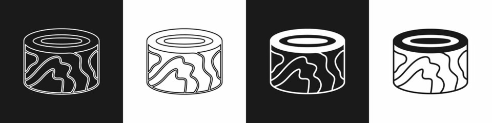 Set Wooden logs icon isolated on black and white background. Stack of firewood. Vector
