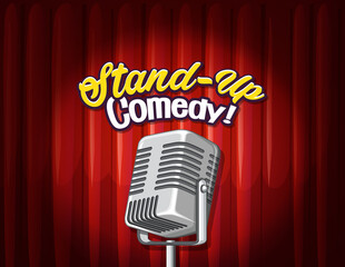 Stand up comedy banner with vintage microphone