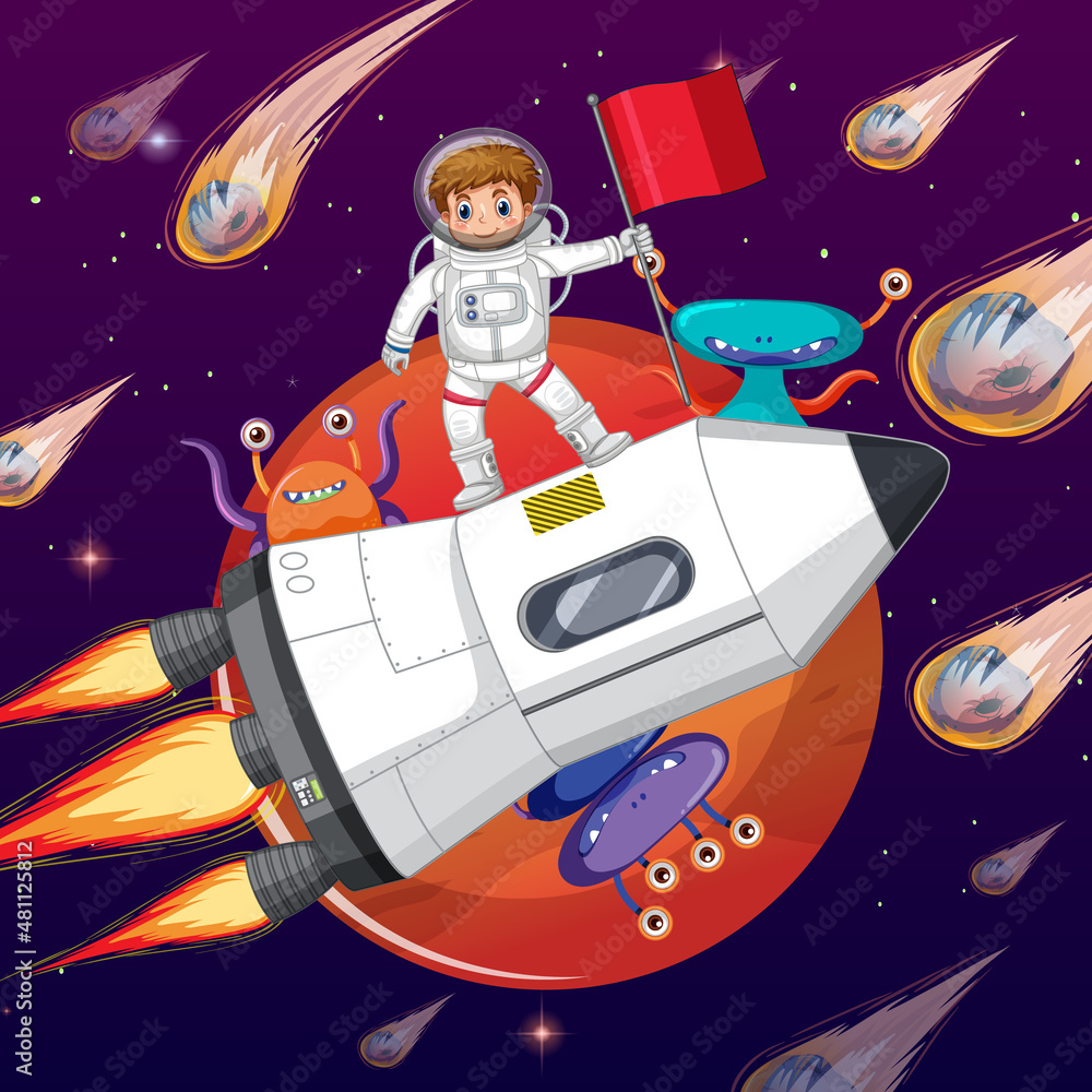 Canvas Prints outer space scene with astonaut standing on spaceship