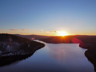 sunrise over lake eibenstock in germany