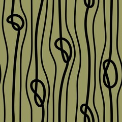 OLIVE SEAMLESS VECTOR BACKGROUND WITH VERTICAL BLACK ROPES AND KNOTS