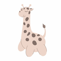 Cute nursery giraffe. Baby animal. Simple flat cartoon giraffe. Stock vector children's illustration on a white background.