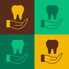 Pop art Tooth icon isolated on color background. Tooth symbol for dentistry clinic or dentist medical center and toothpaste package. Vector