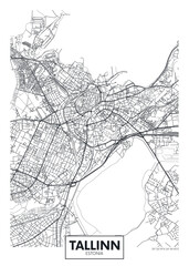 City map Tallinn, travel vector poster design - obrazy, fototapety, plakaty