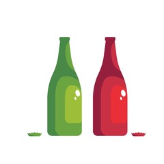 red and green glass bottle vector illustration concept  element