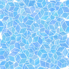 Obraz na płótnie Canvas Ice Cubes for Drink on White Background. Blue Solid Crystal Set. Seamless Pattern