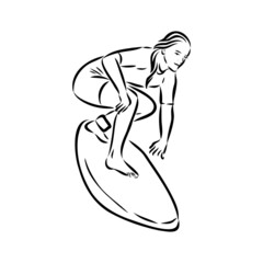 Surfer in wave brush ink sketch handdrawn serigraphy print