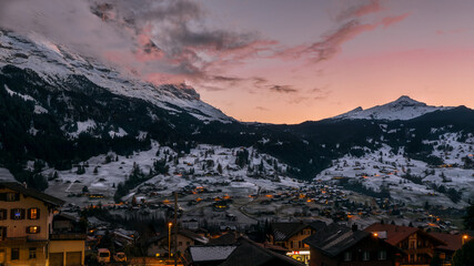 view from the top of the mountains after sunset in Grindelwald, Switzerland