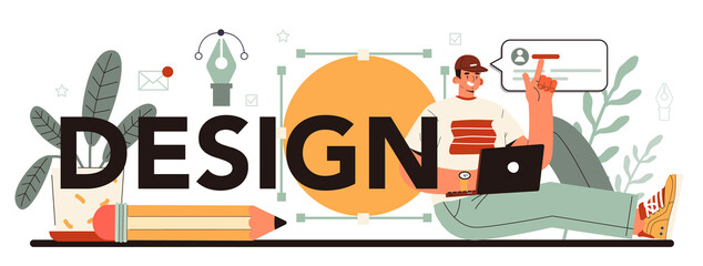 Design typographic header. Art director working on media content.