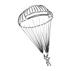 Vector, Image of Parachuting Illustration, black and white color, with transparent background