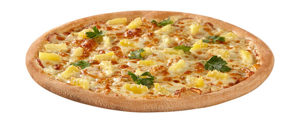 Classic Hawaiian pizza with cream cheese sauce, mozzarella, chicken and pineapple sprinkled with sesame