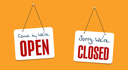 Obraz na płótnie Canvas Door signs set. We are open. We are closed. Vector illustration