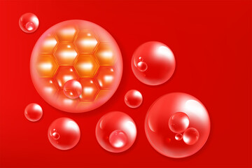 Hyaluronic acid skin solutions ad, red collagen serum drops with cosmetic advertising background ready to use, illustration vector.