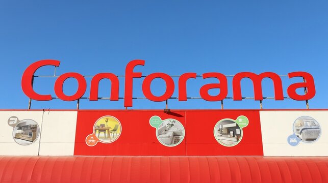 Palmanova, Italy. January 16, 2022. Conforama logo on the  store facade . It is the branch of the large french home furnishing retail chain