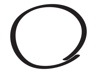 Black circle pen draw. Highlight hand drawn circle isolated on white background. Handwritten black circle. For marker pen, pencil, logo and text check. Vector illustration