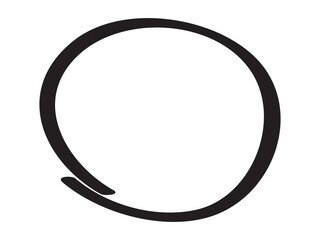 Black circle pen draw. Highlight hand drawn circle isolated on white background. Handwritten black circle. For marker pen, pencil, logo and text check. Vector illustration