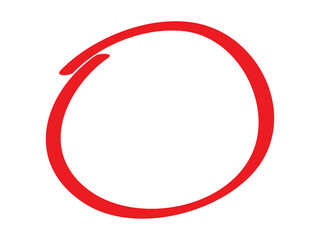Red circle pen draw. Highlight hand drawn circle isolated on white background. Handwritten red circle. For marker pen, pencil, logo and text check. Vector illustration