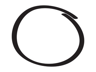 Black circle pen draw. Highlight hand drawn circle isolated on white background. Handwritten black circle. For marker pen, pencil, logo and text check. Vector illustration